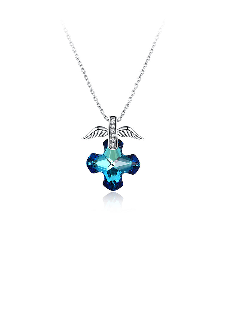 925 Sterling Silver Elegant Fashion Eagle Wing and Cross Pendant Necklace with Austrian Element Crystal