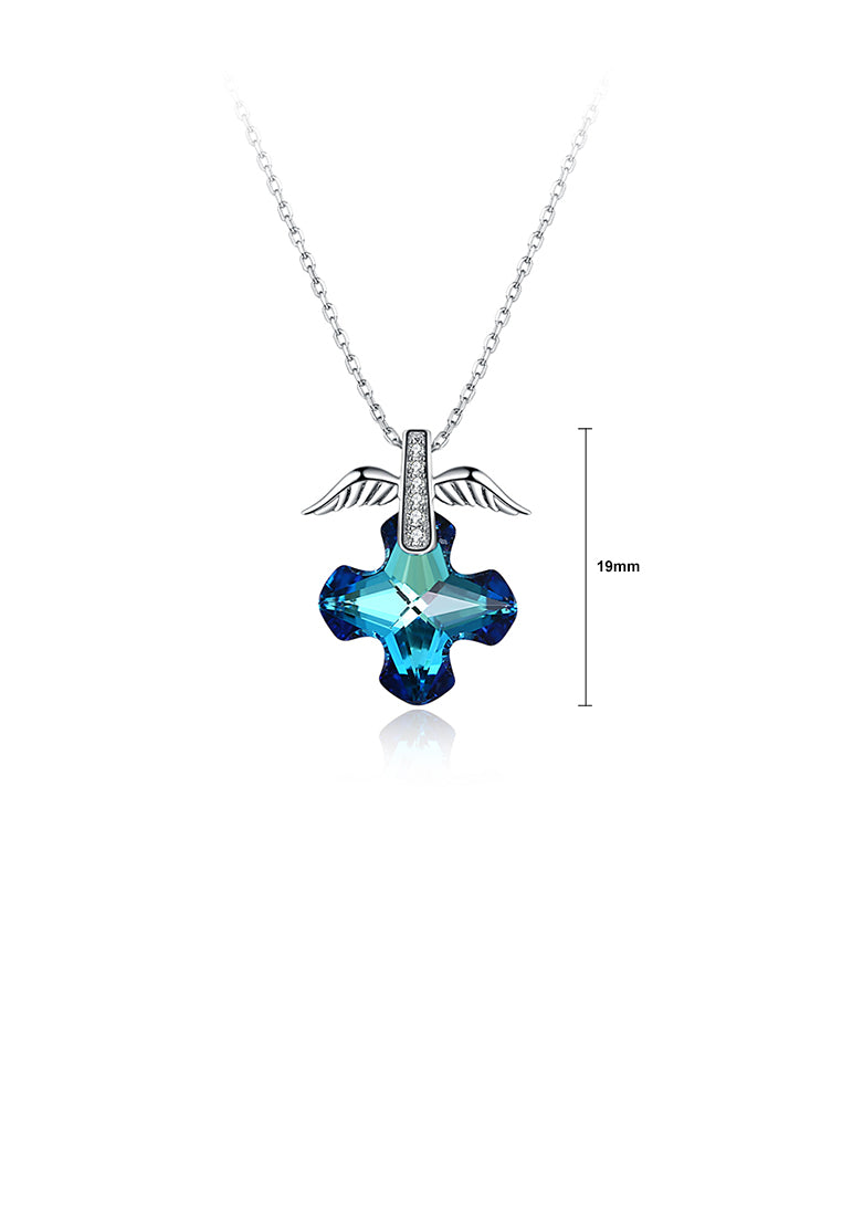 925 Sterling Silver Elegant Fashion Eagle Wing and Cross Pendant Necklace with Austrian Element Crystal