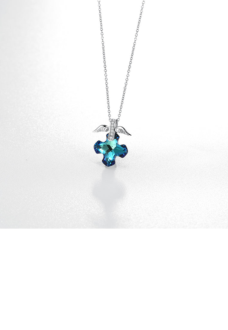 925 Sterling Silver Elegant Fashion Eagle Wing and Cross Pendant Necklace with Austrian Element Crystal