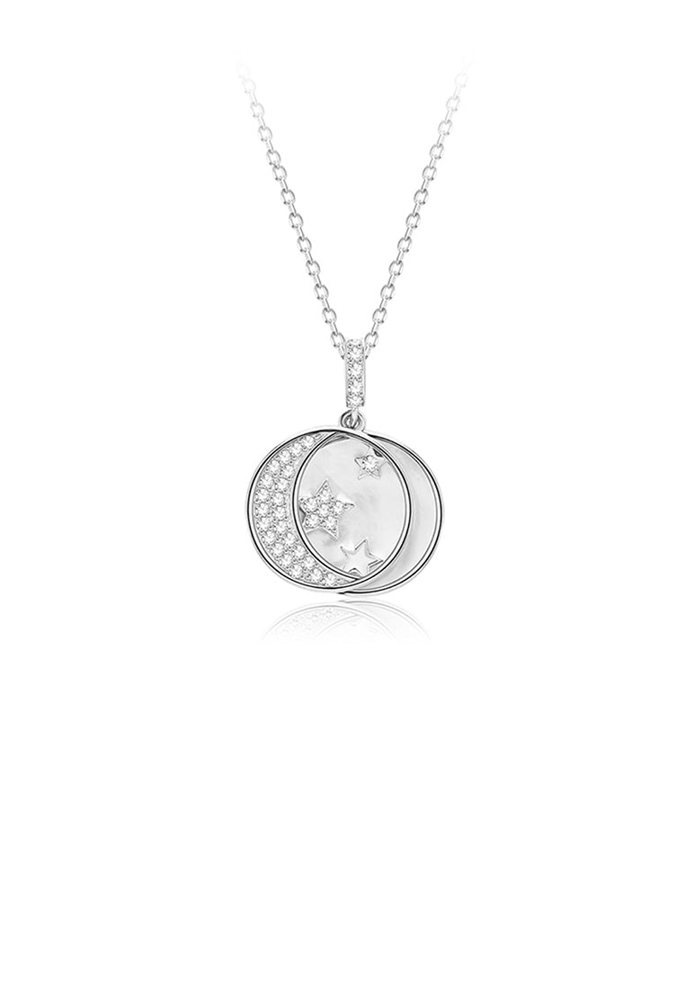 925 Sterling Silver Fashion Simple Moon Star Mother Of Pearl Pendant with Cubic Zircon and Necklace - Luxurious Look