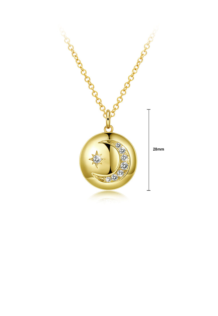 Fashion Plated Gold Star Moon Circular Pendant with Austrian Element Crystal and Necklace