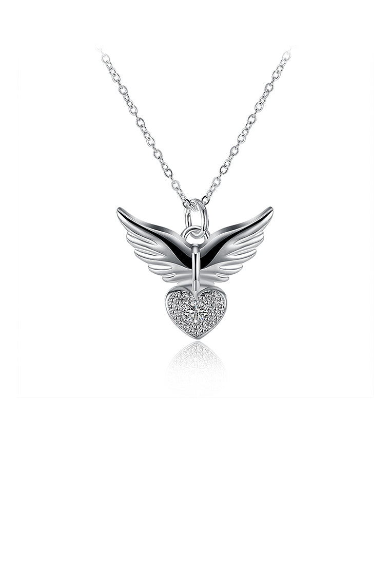 Fashion Heart Wing Pendant with Cubic Zircon and Necklace