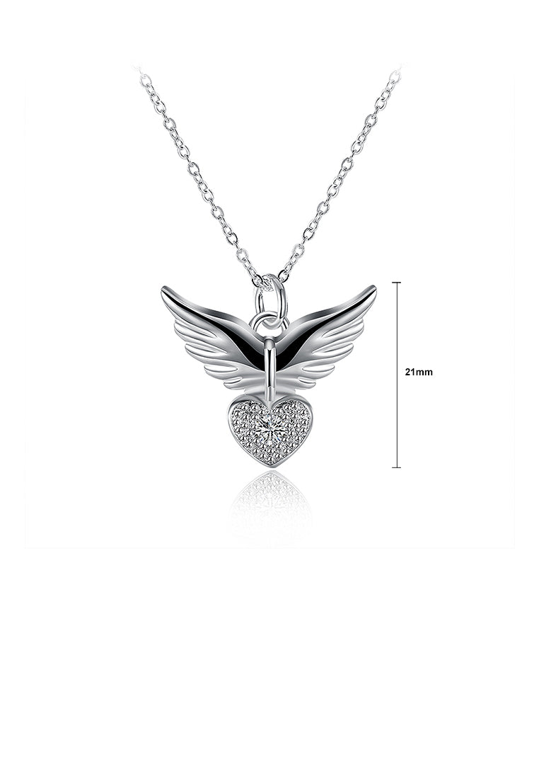 Fashion Heart Wing Pendant with Cubic Zircon and Necklace