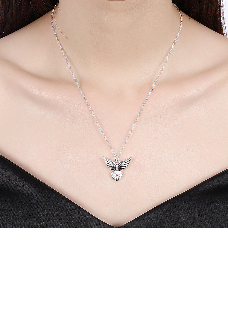 Fashion Heart Wing Pendant with Cubic Zircon and Necklace