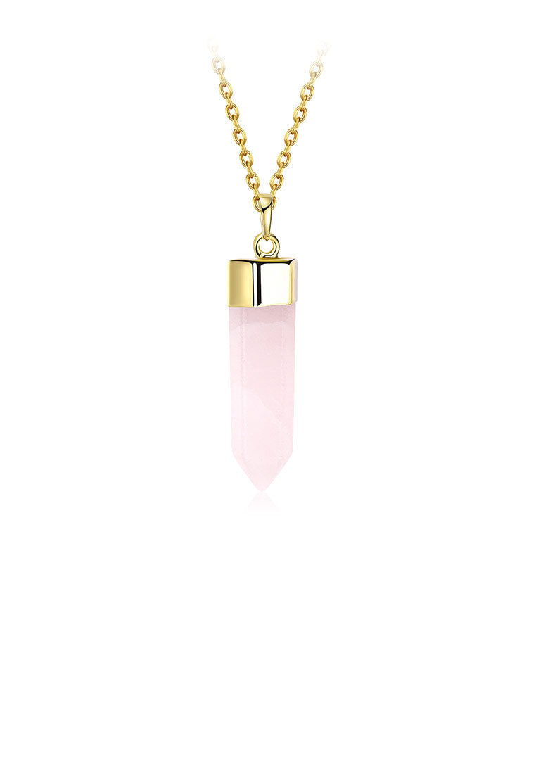 Fashionable Beautiful Plated Gold Geometric Pink Crystal Pendant with Necklace - Vibrant Color