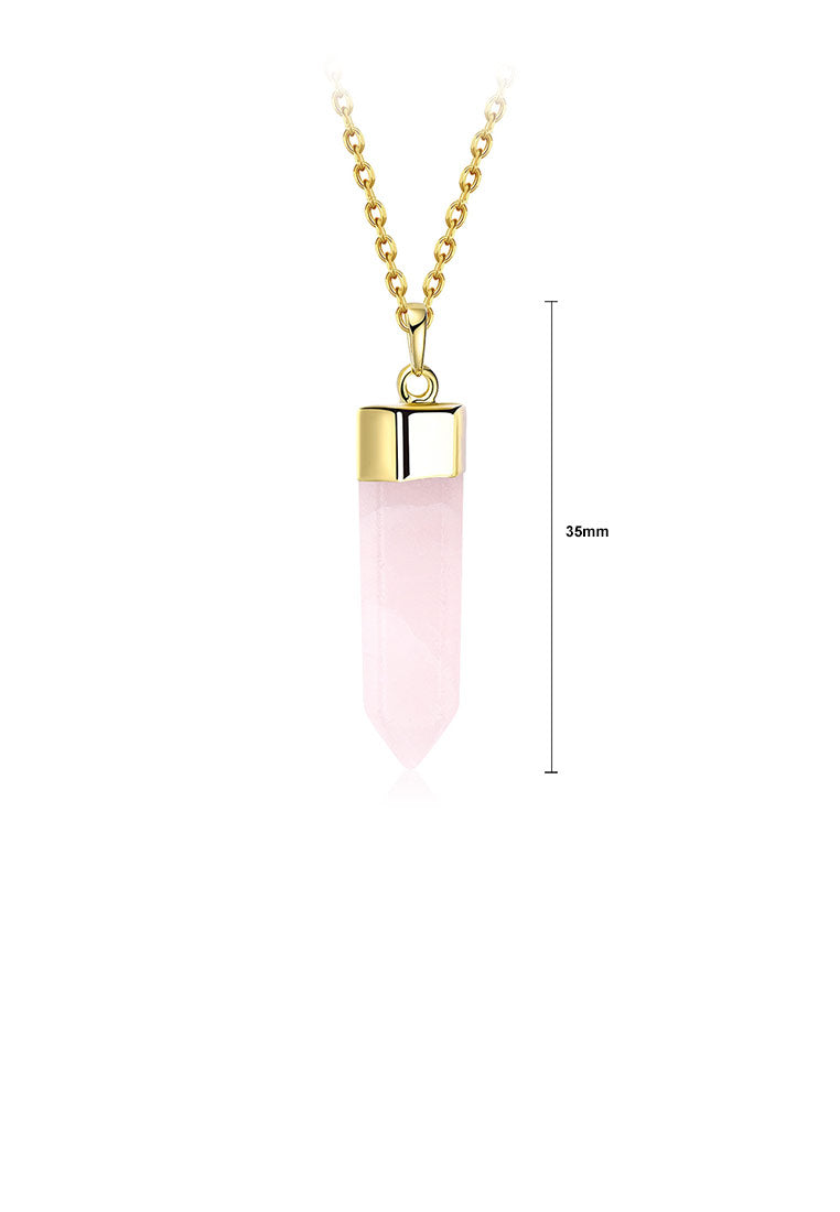 Fashionable Beautiful Plated Gold Geometric Pink Crystal Pendant with Necklace - Vibrant Color