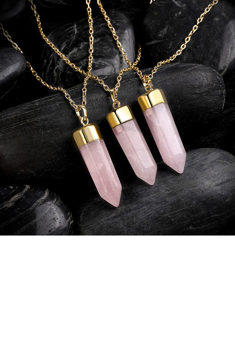 Fashionable Beautiful Plated Gold Geometric Pink Crystal Pendant with Necklace - Vibrant Color