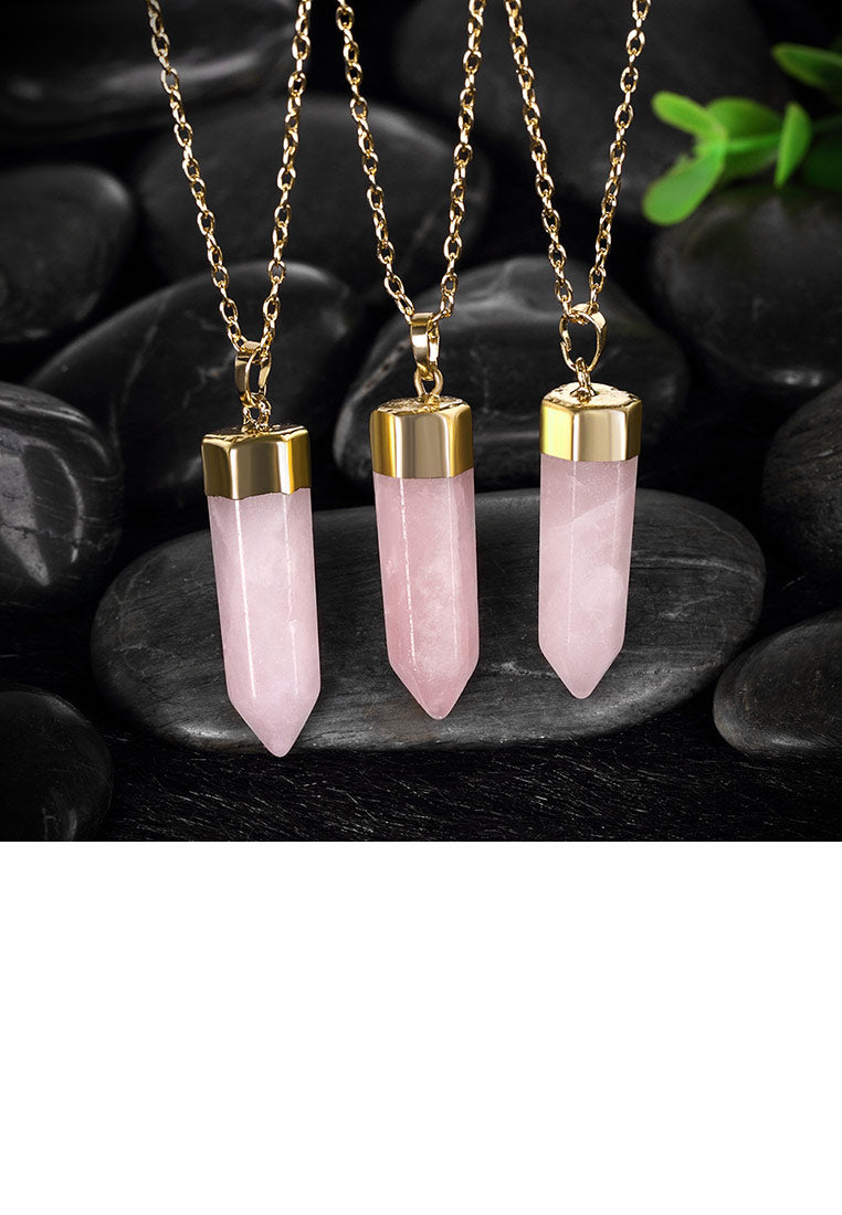 Fashionable Beautiful Plated Gold Geometric Pink Crystal Pendant with Necklace - Vibrant Color