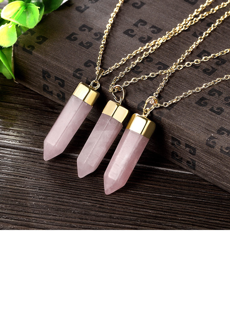 Fashionable Beautiful Plated Gold Geometric Pink Crystal Pendant with Necklace - Vibrant Color