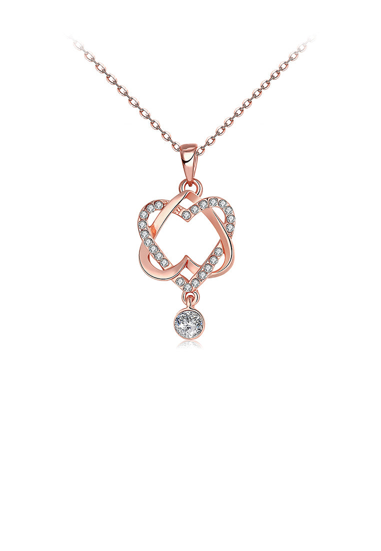 Fashion Plated Rose Gold Heart Pendant with Cubic Zircon and Necklace