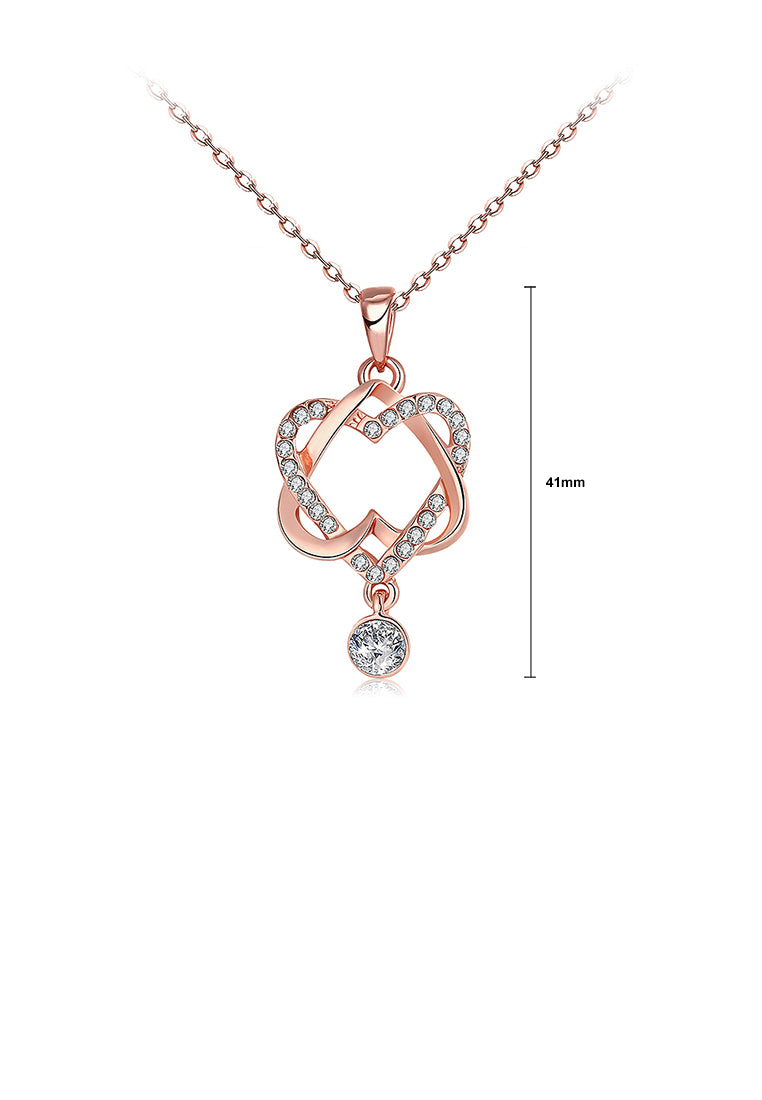 Fashion Plated Rose Gold Heart Pendant with Cubic Zircon and Necklace
