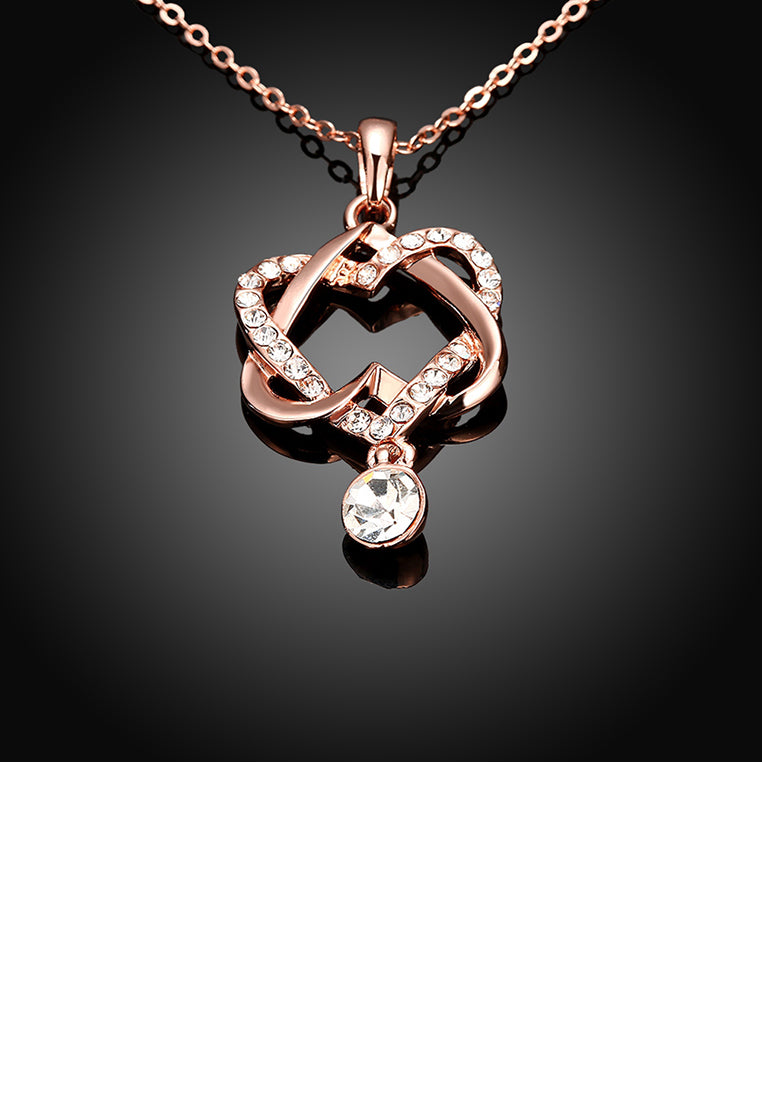 Fashion Plated Rose Gold Heart Pendant with Cubic Zircon and Necklace