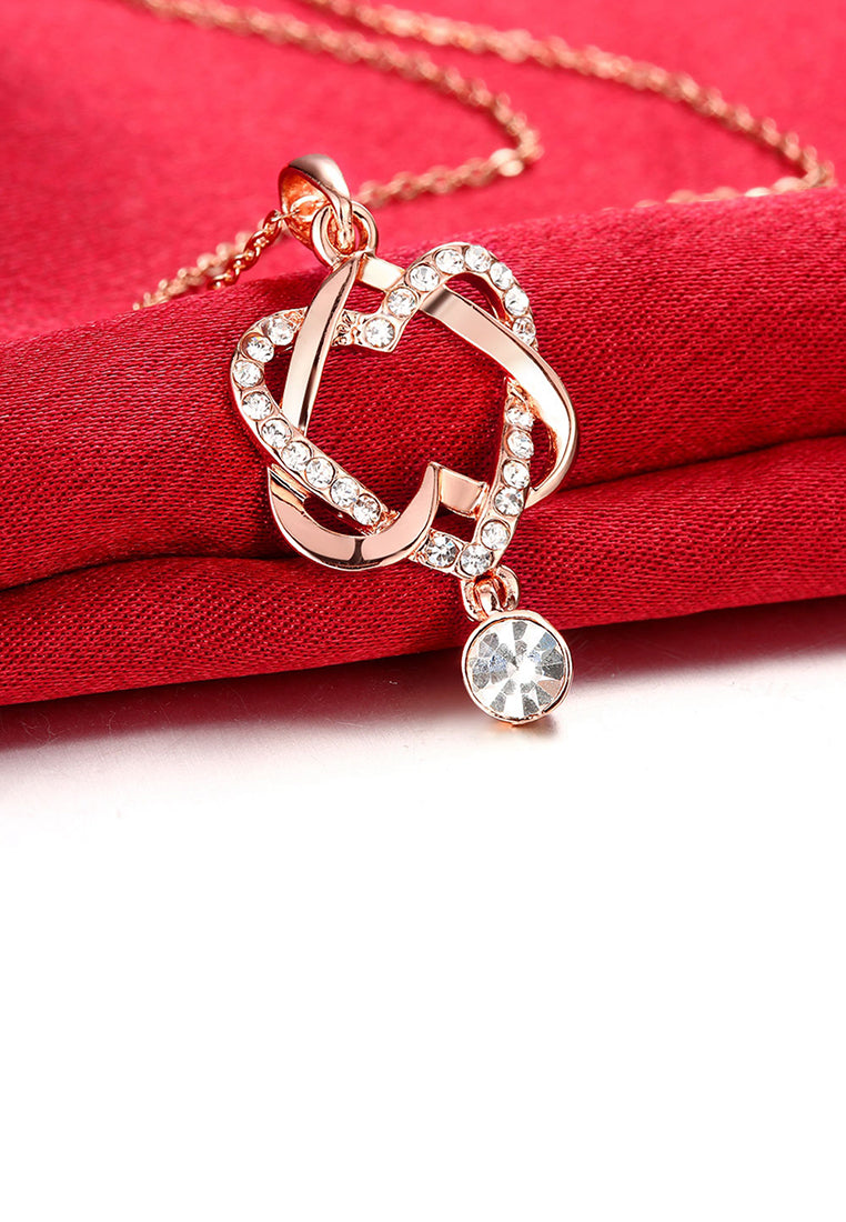 Fashion Plated Rose Gold Heart Pendant with Cubic Zircon and Necklace