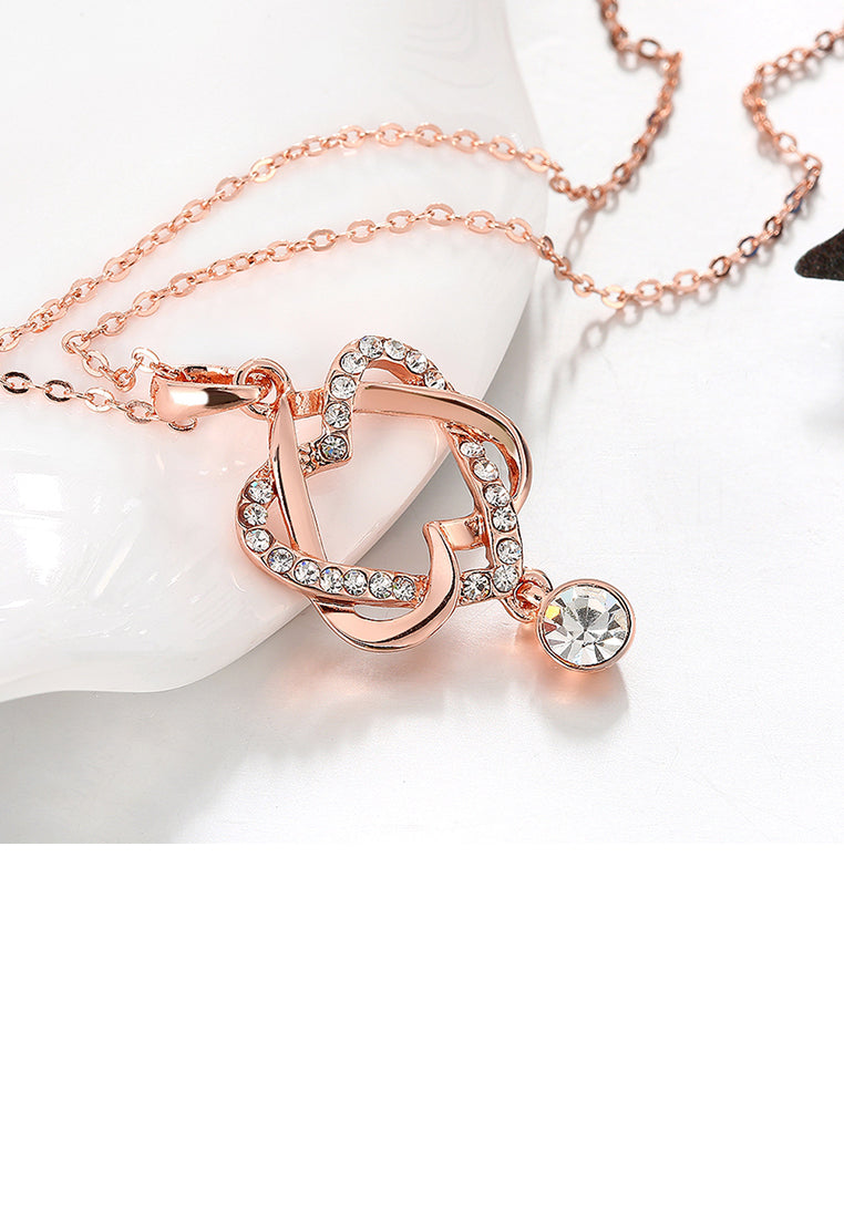Fashion Plated Rose Gold Heart Pendant with Cubic Zircon and Necklace
