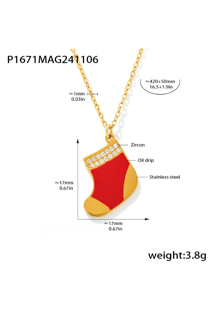 925 Sterling Silver Plated Rose Gold Fashion Elegant Christmas Sock Pendant with Cubic Zircon and Necklace