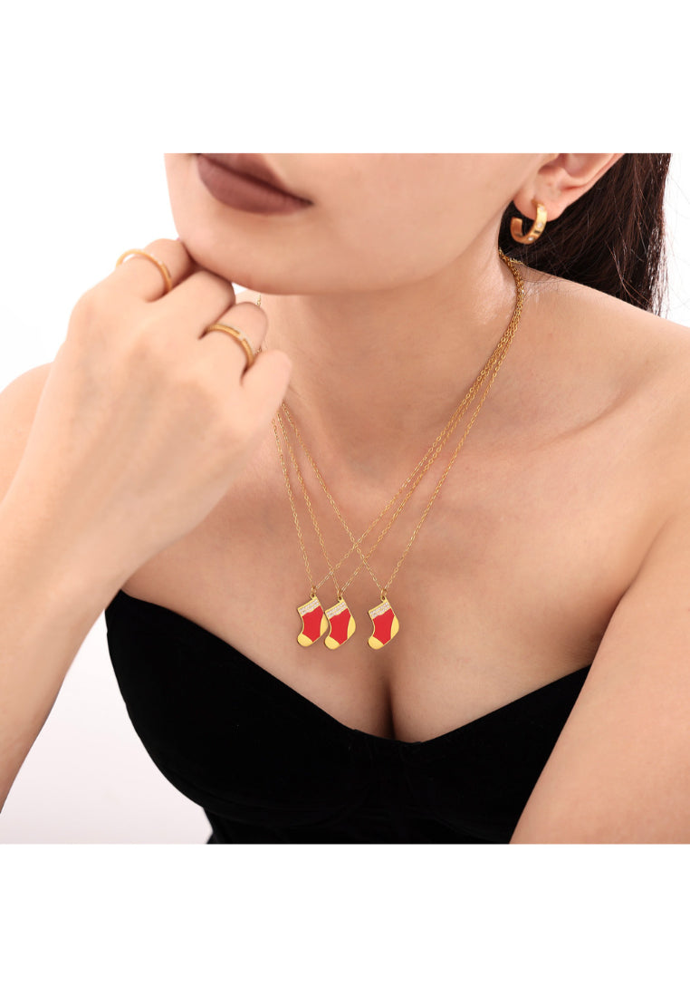 925 Sterling Silver Plated Rose Gold Fashion Elegant Christmas Sock Pendant with Cubic Zircon and Necklace