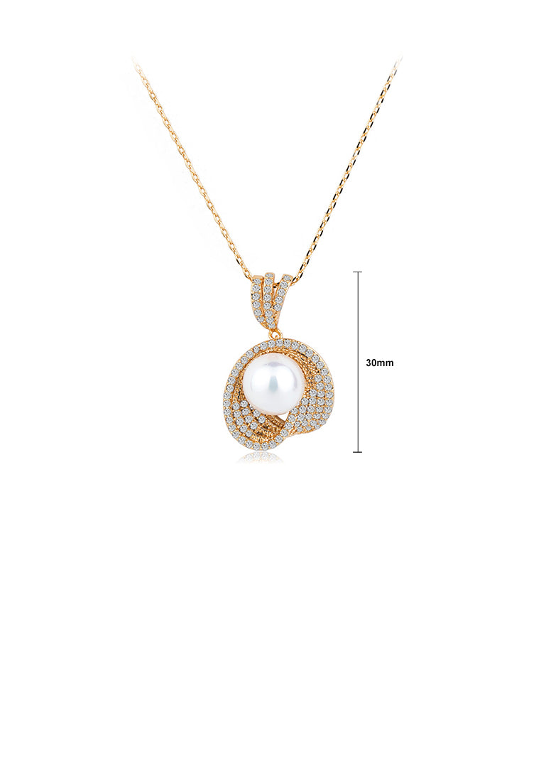 Elegant Temperament Plated Gold Geometric Imitation Pearl Pendant with Cubic Zirconia and Necklace - Luxurious Look