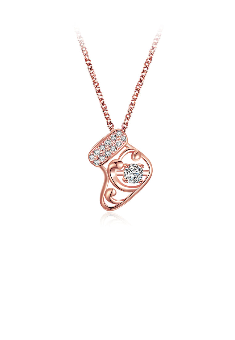 Fashion Plated Rose Gold Sock Pendant with Cubic Zircon and Necklace
