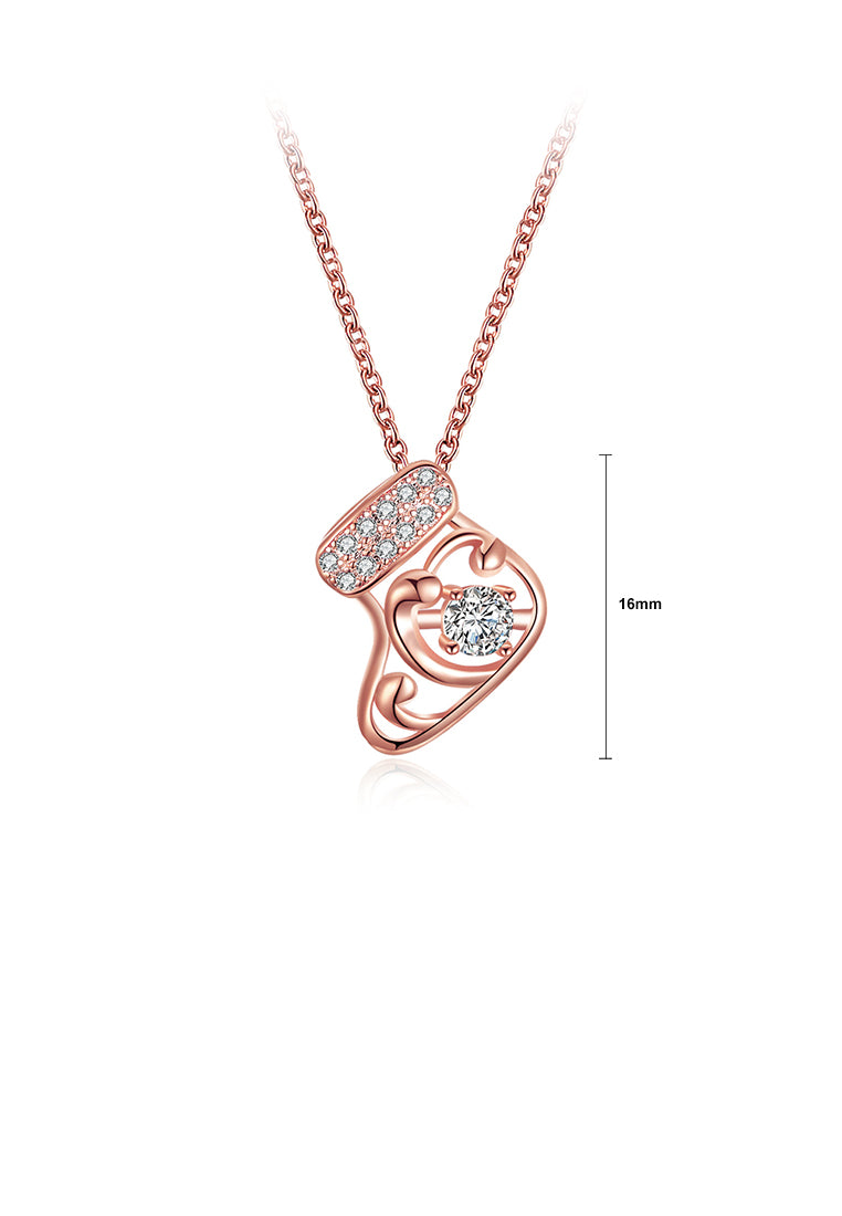 Fashion Plated Rose Gold Sock Pendant with Cubic Zircon and Necklace