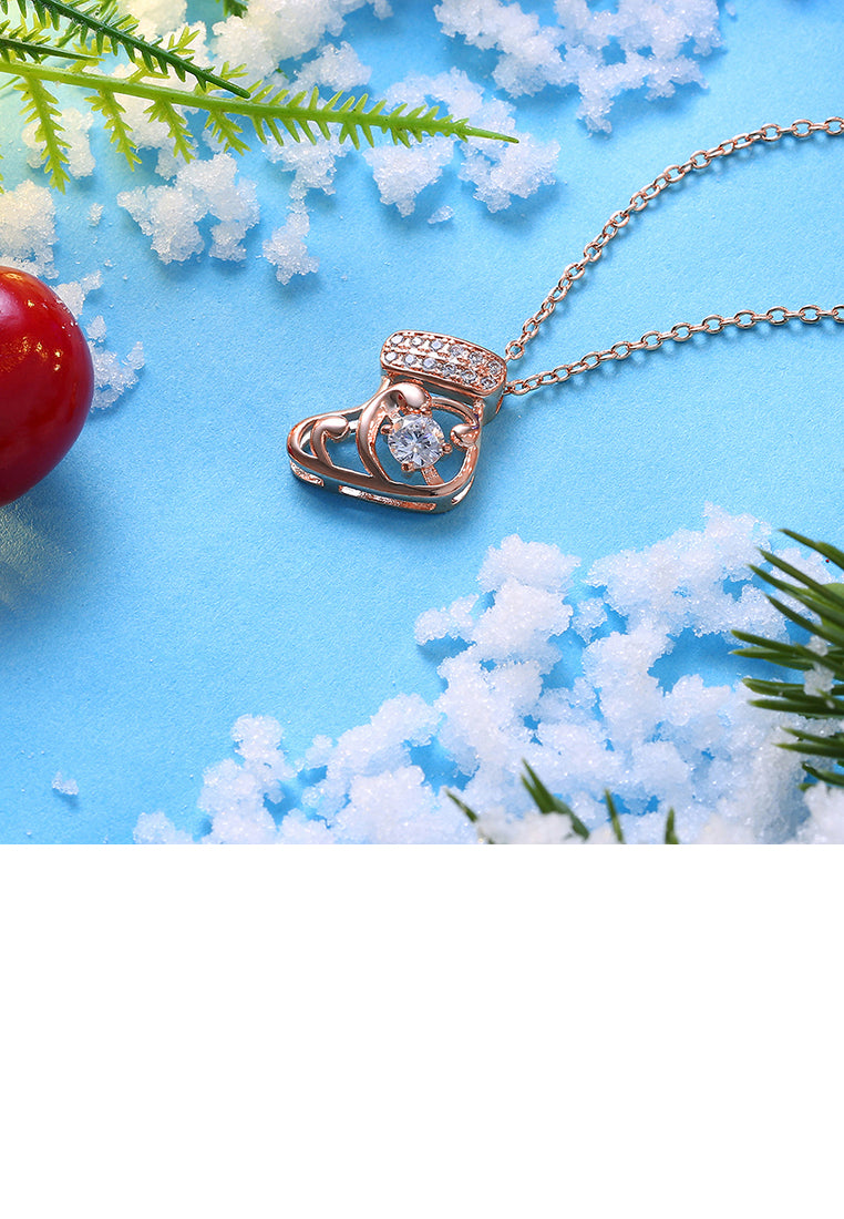 Fashion Plated Rose Gold Sock Pendant with Cubic Zircon and Necklace