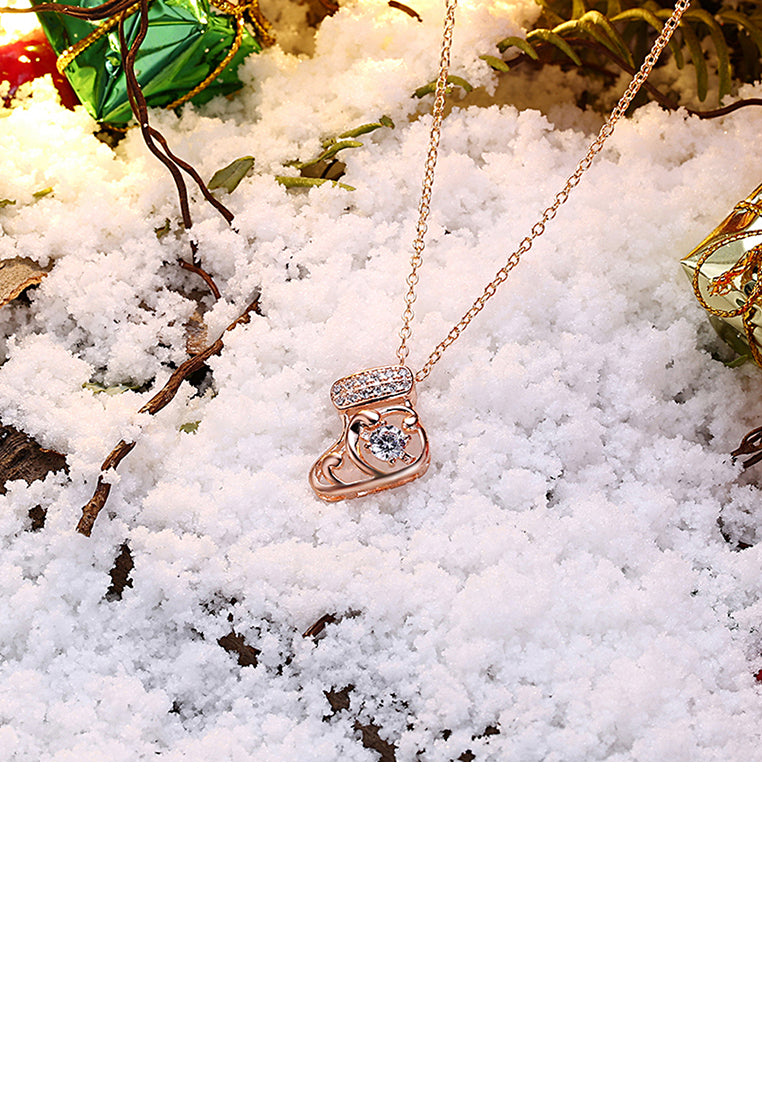 Fashion Plated Rose Gold Sock Pendant with Cubic Zircon and Necklace