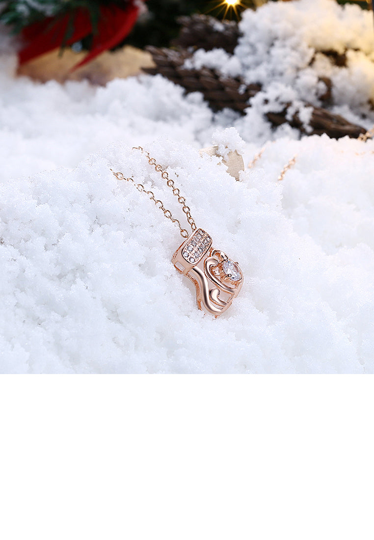 Fashion Plated Rose Gold Sock Pendant with Cubic Zircon and Necklace