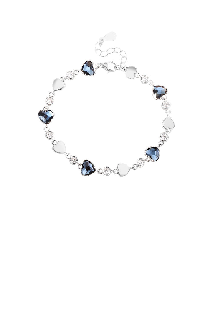 925 Sterling Silver Simple Romantic Heart Blue Cubic Zirconia Bracelet - Luxurious Look