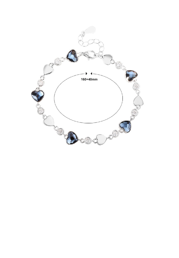 925 Sterling Silver Simple Romantic Heart Blue Cubic Zirconia Bracelet - Luxurious Look