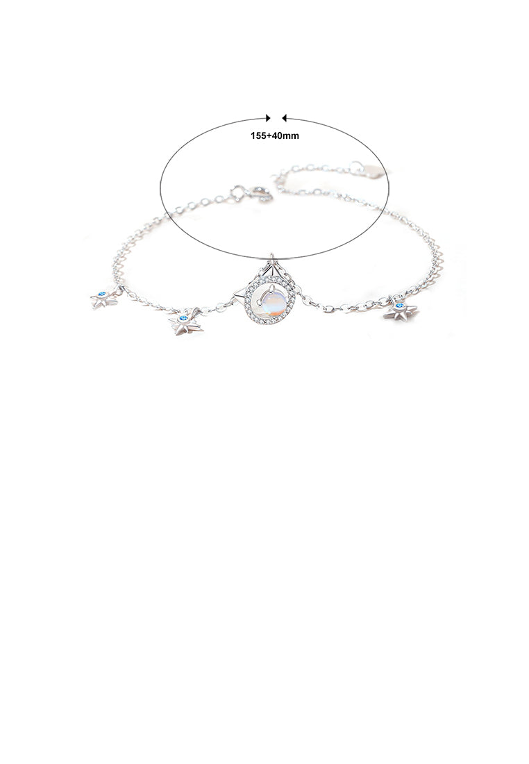 925 Sterling Silver Simple Cute Cat Moonstone Bracelet with Cubic Zirconia - Luxurious Look