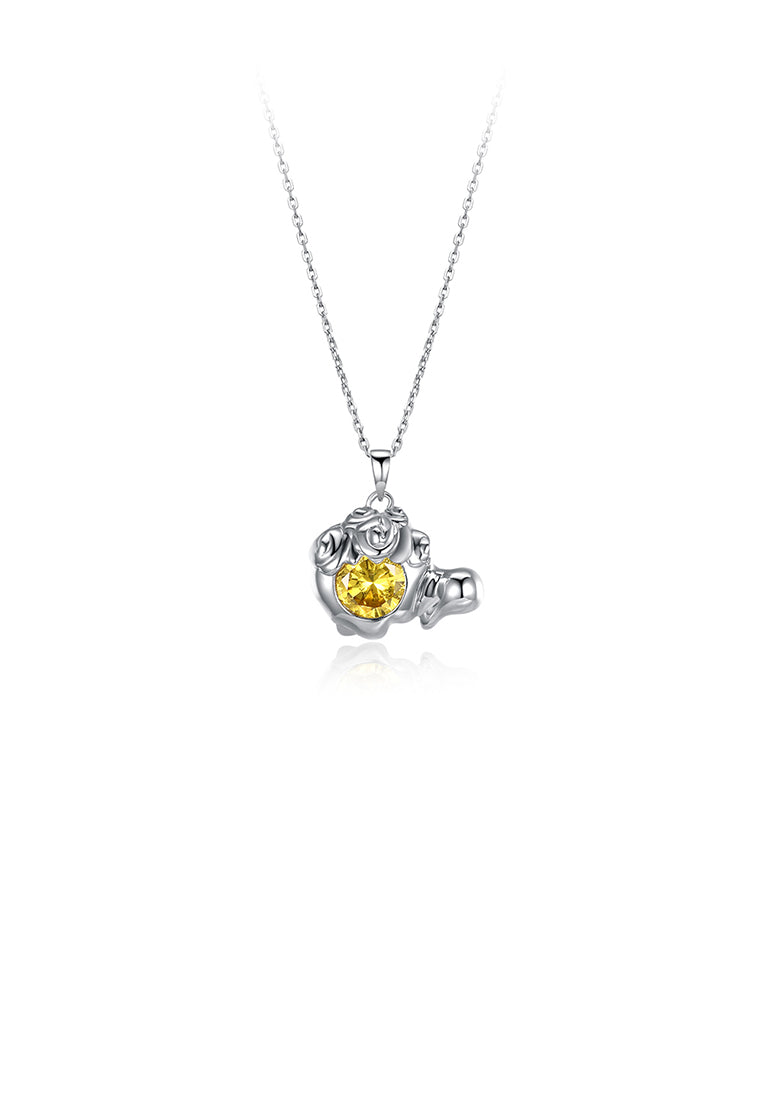 925 Sterling Silver Fashionable Leo Pendant with Yellow Austrian Element Crystal and Necklace