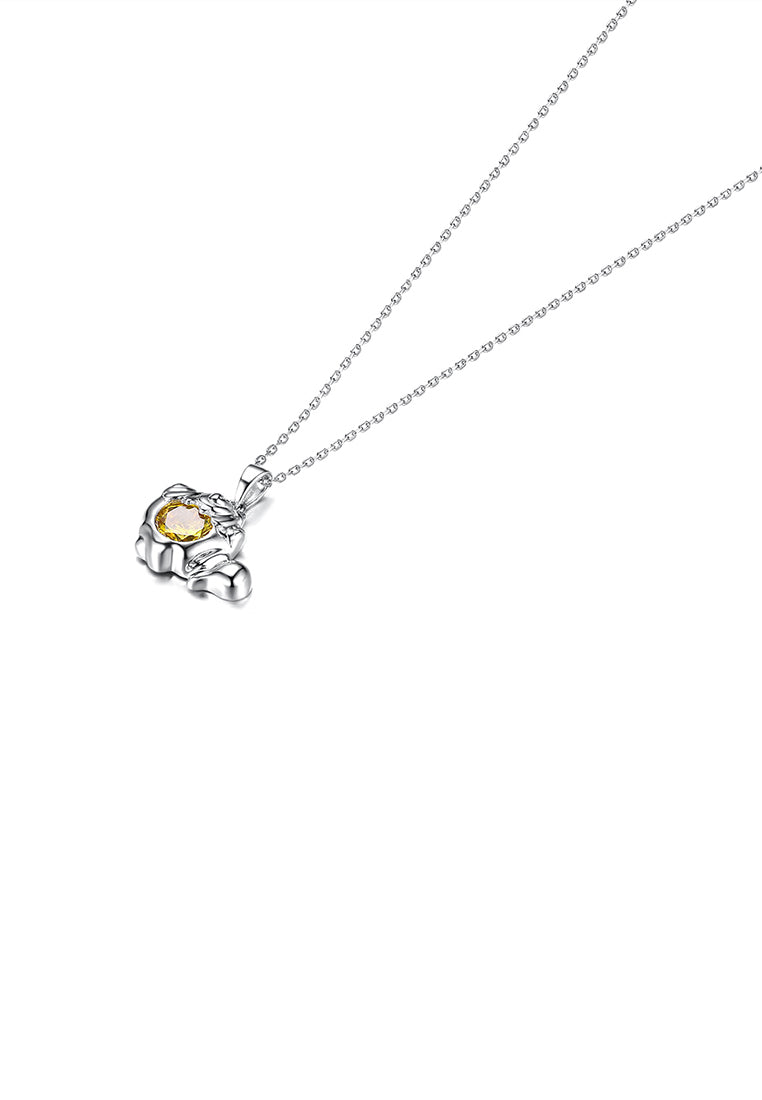 925 Sterling Silver Fashionable Leo Pendant with Yellow Austrian Element Crystal and Necklace