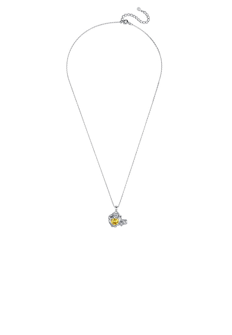925 Sterling Silver Fashionable Leo Pendant with Yellow Austrian Element Crystal and Necklace