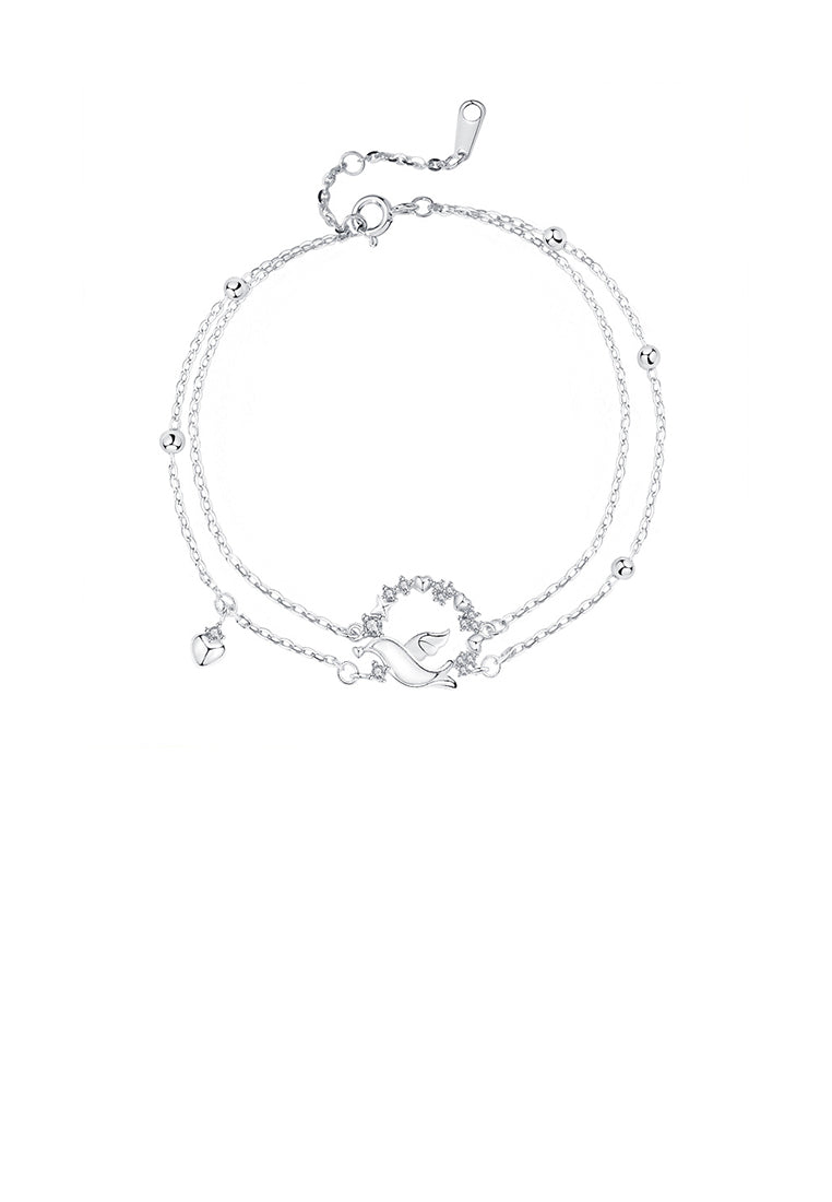 925 Sterling Silver Fashion Simple Bird Circle Double Layer Bracelet with Cubic Zirconia - Luxurious Look
