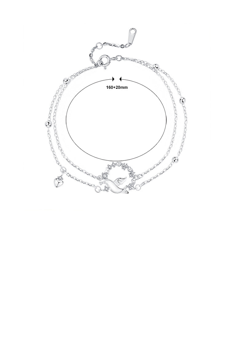 925 Sterling Silver Fashion Simple Bird Circle Double Layer Bracelet with Cubic Zirconia - Luxurious Look