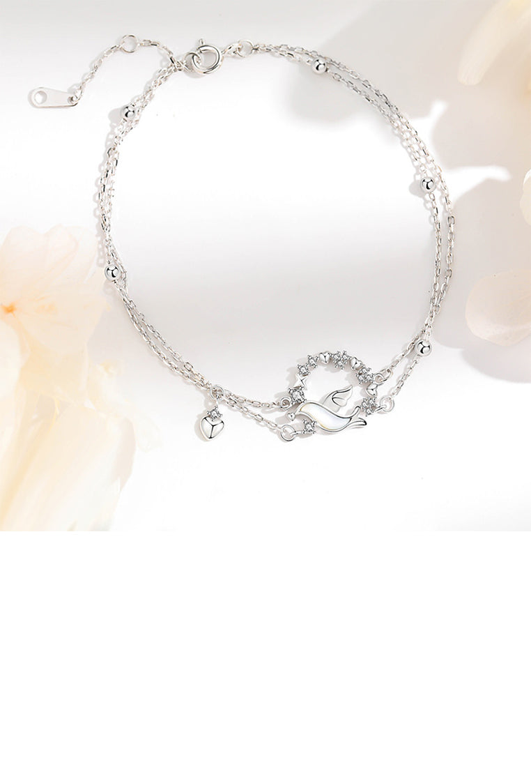 925 Sterling Silver Fashion Simple Bird Circle Double Layer Bracelet with Cubic Zirconia - Luxurious Look