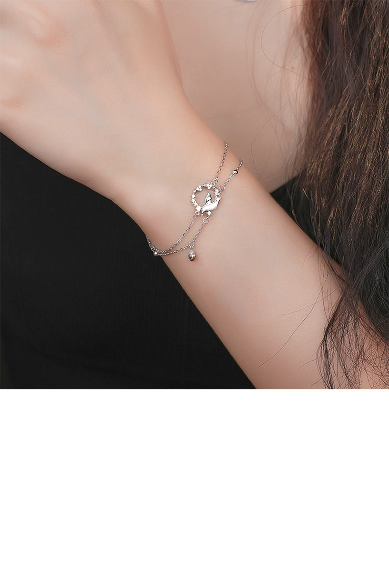 925 Sterling Silver Fashion Simple Bird Circle Double Layer Bracelet with Cubic Zirconia - Luxurious Look