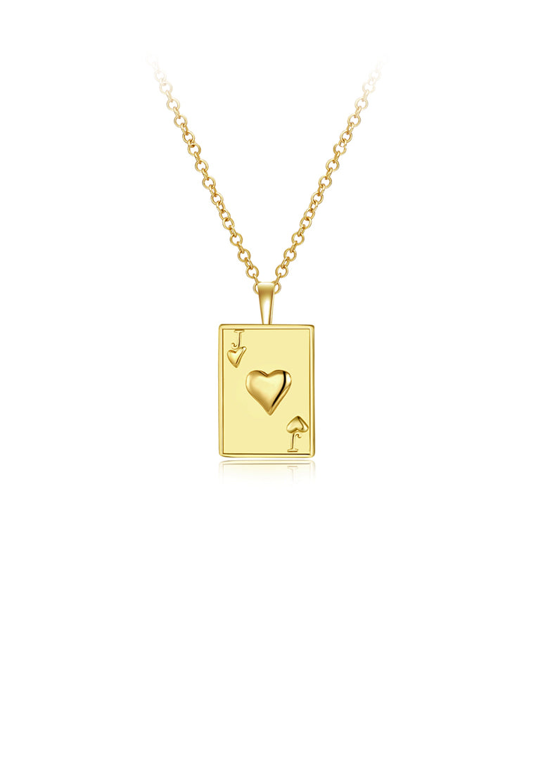 Fashion Simple Plated Gold Poker J Pendant with Necklace
