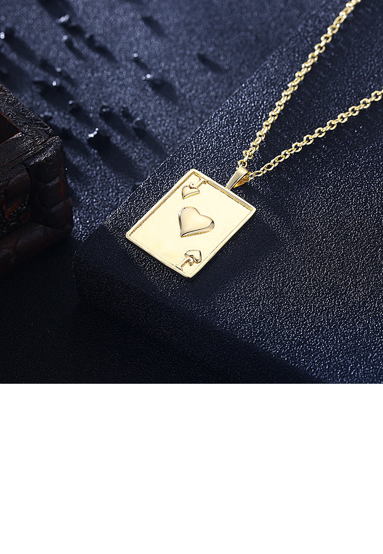 Fashion Simple Plated Gold Poker J Pendant with Necklace