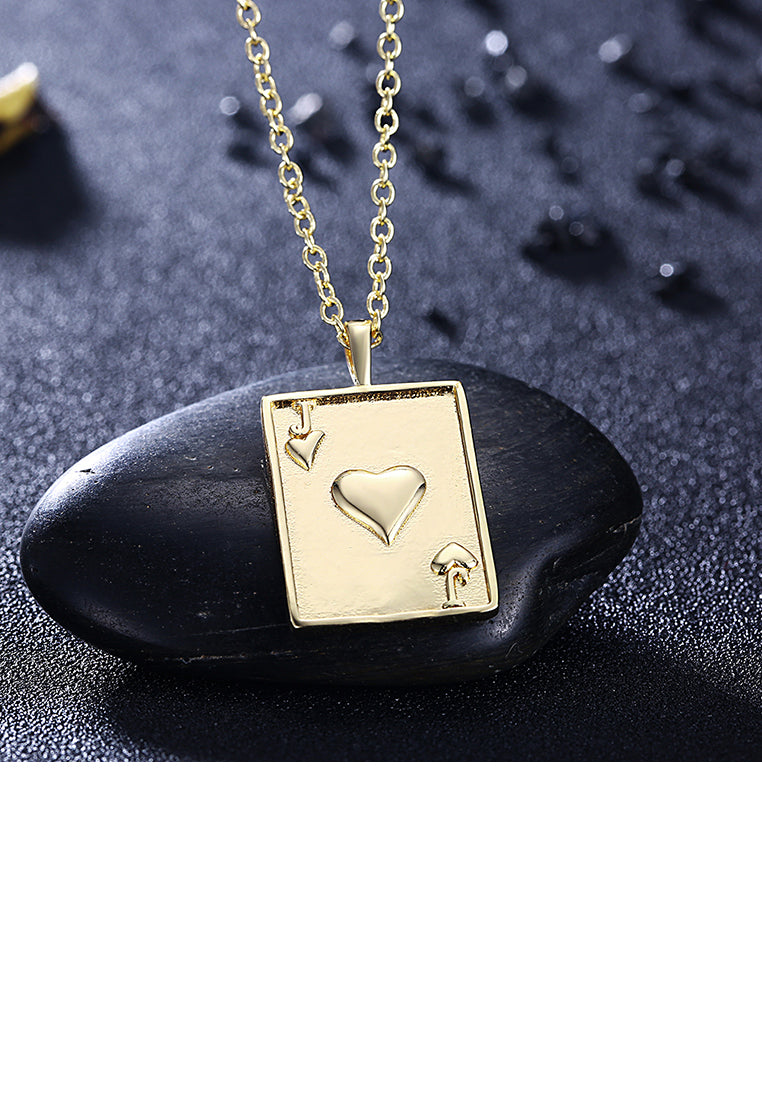 Fashion Simple Plated Gold Poker J Pendant with Necklace