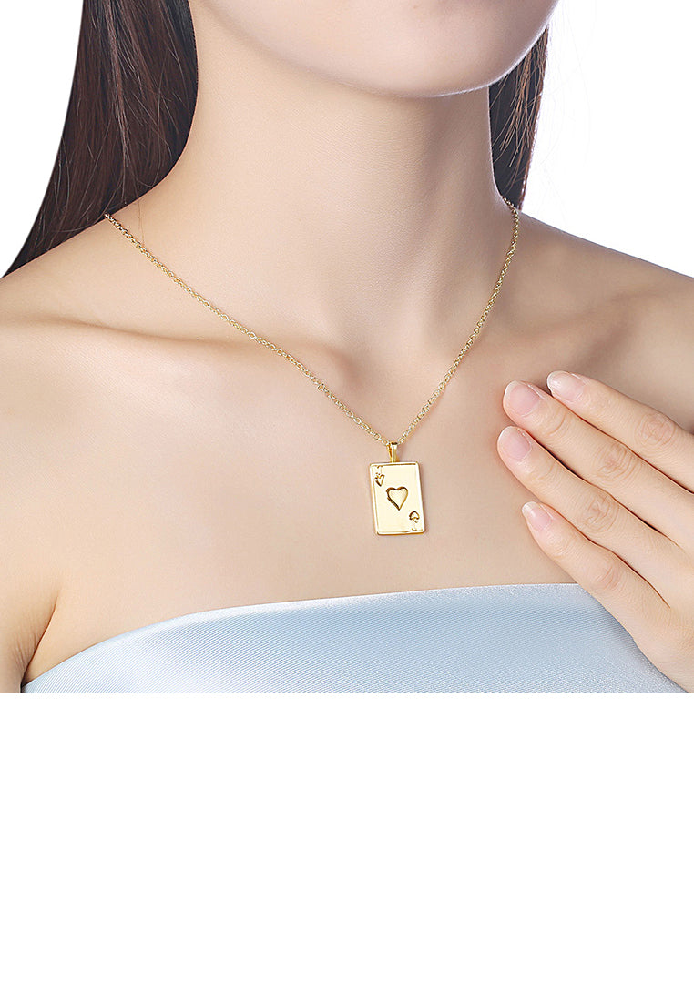 Fashion Simple Plated Gold Poker J Pendant with Necklace