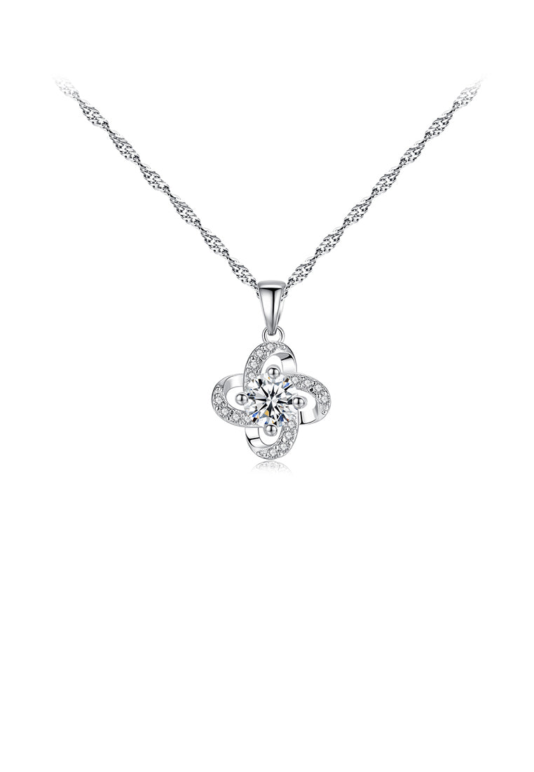 925 Sterling Silver Fashion and Elegant Four-leaf Clover Pendant with Cubic Zirconia and Necklace - Luxurious Look