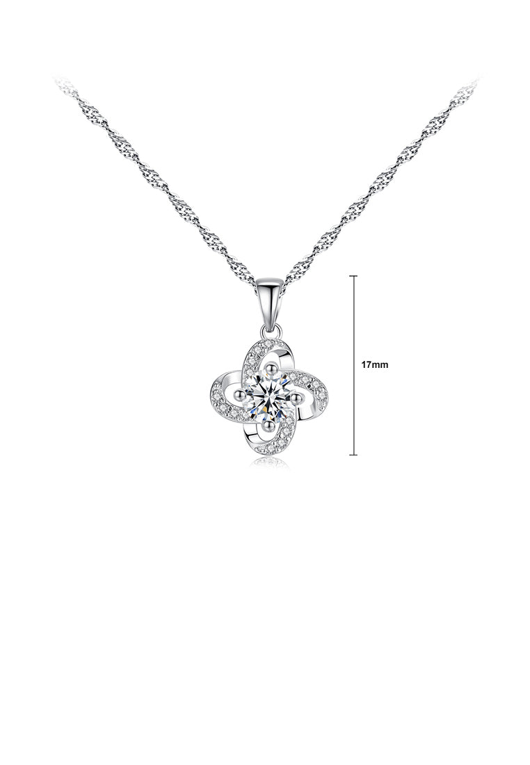 925 Sterling Silver Fashion and Elegant Four-leaf Clover Pendant with Cubic Zirconia and Necklace - Luxurious Look