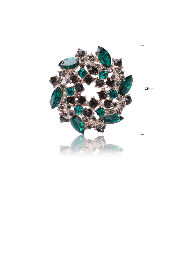 Fashion and Elegant Plated Gold Rosette Brooch with Green Cubic Zirconia - Luxurious Look