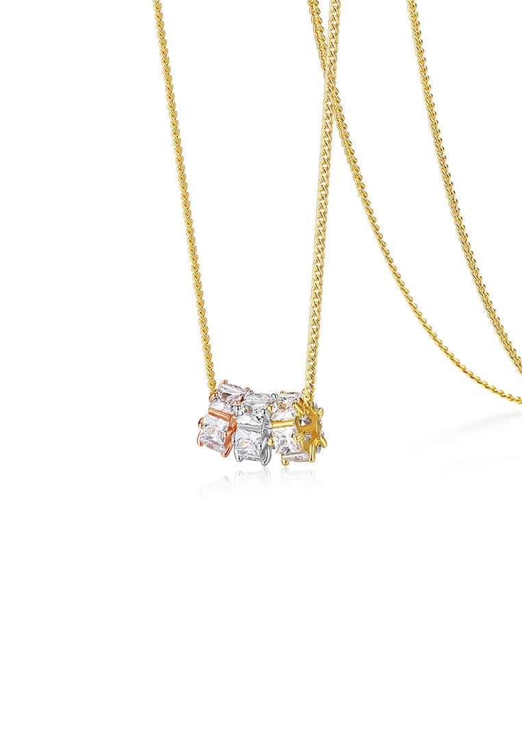 Simple Temperament Plated Gold Geometric Circle Cubic Zirconia Pendant with Long Necklace - Luxurious Look