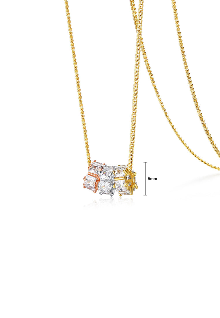 Simple Temperament Plated Gold Geometric Circle Cubic Zirconia Pendant with Long Necklace - Luxurious Look