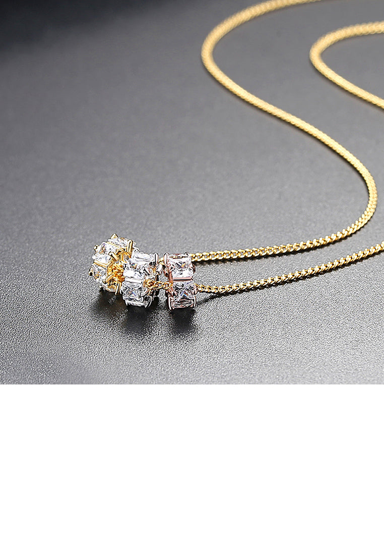Simple Temperament Plated Gold Geometric Circle Cubic Zirconia Pendant with Long Necklace - Luxurious Look