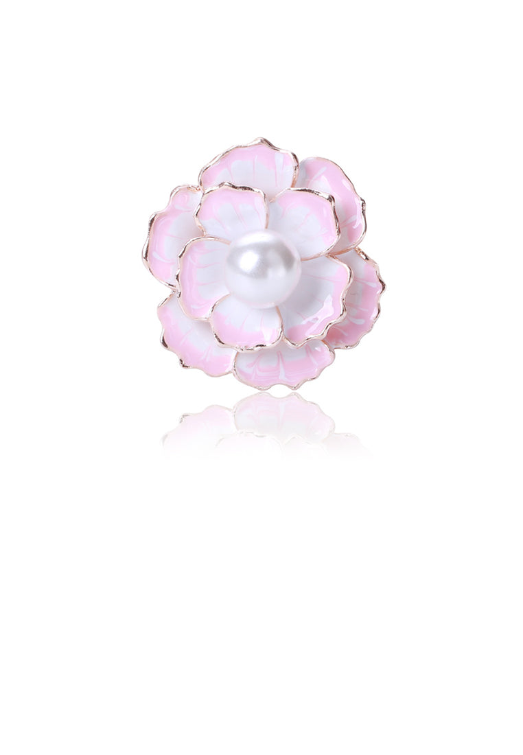 Fashion Temperament Plated Gold Enamel Pink Camellia Imitation Pearl Brooch - Luxurious Look - Vibrant Color