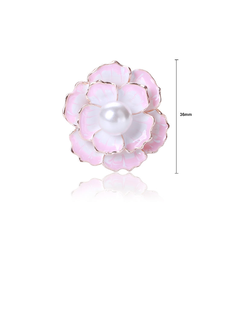 Fashion Temperament Plated Gold Enamel Pink Camellia Imitation Pearl Brooch - Luxurious Look - Vibrant Color