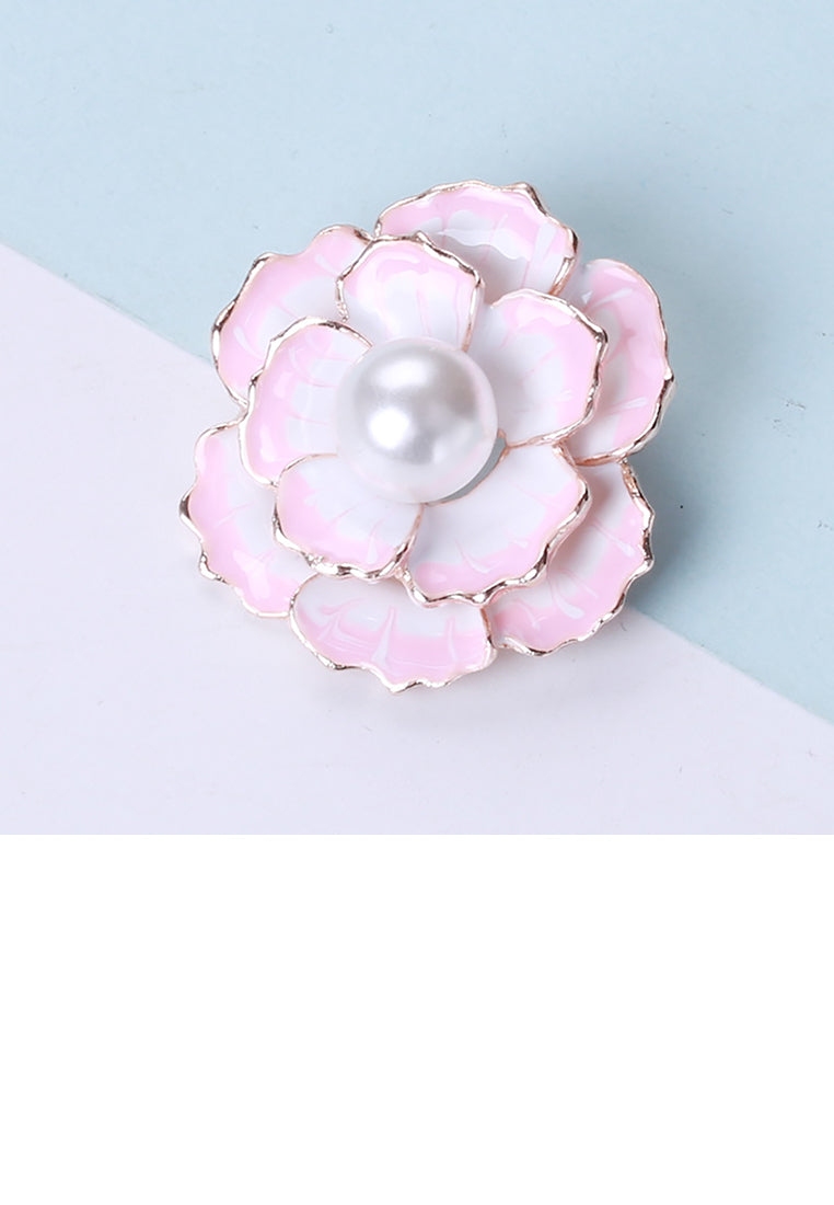 Fashion Temperament Plated Gold Enamel Pink Camellia Imitation Pearl Brooch - Luxurious Look - Vibrant Color