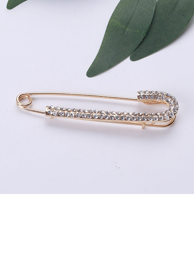 Simple and Fashion Plated Gold Paperclip Brooch with Cubic Zirconia - Luxurious Look